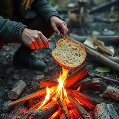 山頂で景色を眺めながら、その場で焼き立てのパンを食べる。