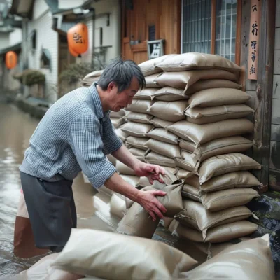 水害対策 土のうや止水板の準備