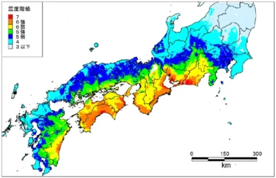 南海トラフ地震震度予想分布